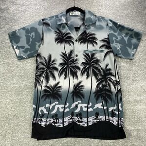 V.H.O Hawaiian Shirt Mens S‎ Gray Black Palm Trees Beach Short Sleeve Button Up
